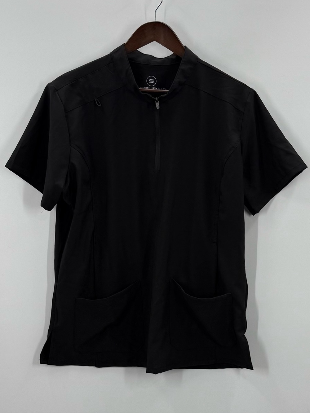 344 Scrubaid Performance XL Black Short-Sleeve Zip Neck Top